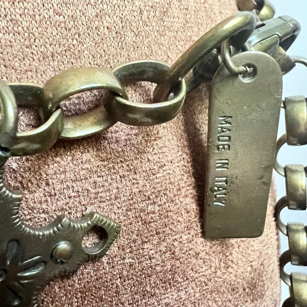 Studio In New York Brass Charm Chain Belt Made in Italy 40 Inch Whimsical Goth